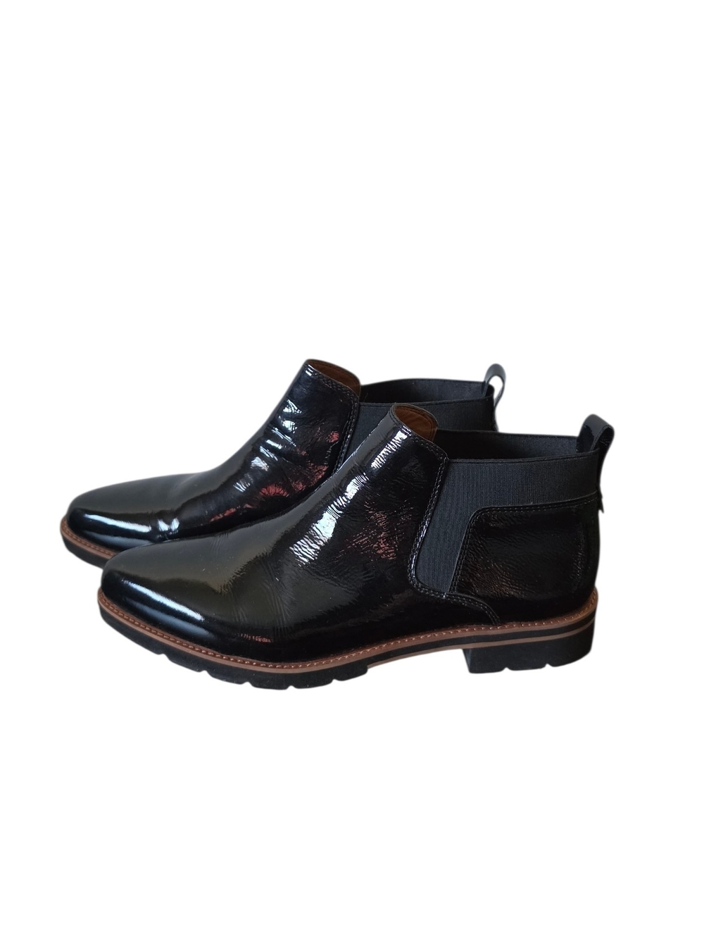 Franco Sarto Black Patent Leather Chelsea Boots